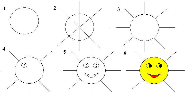симпатичный рисунок солнца с рисованной 