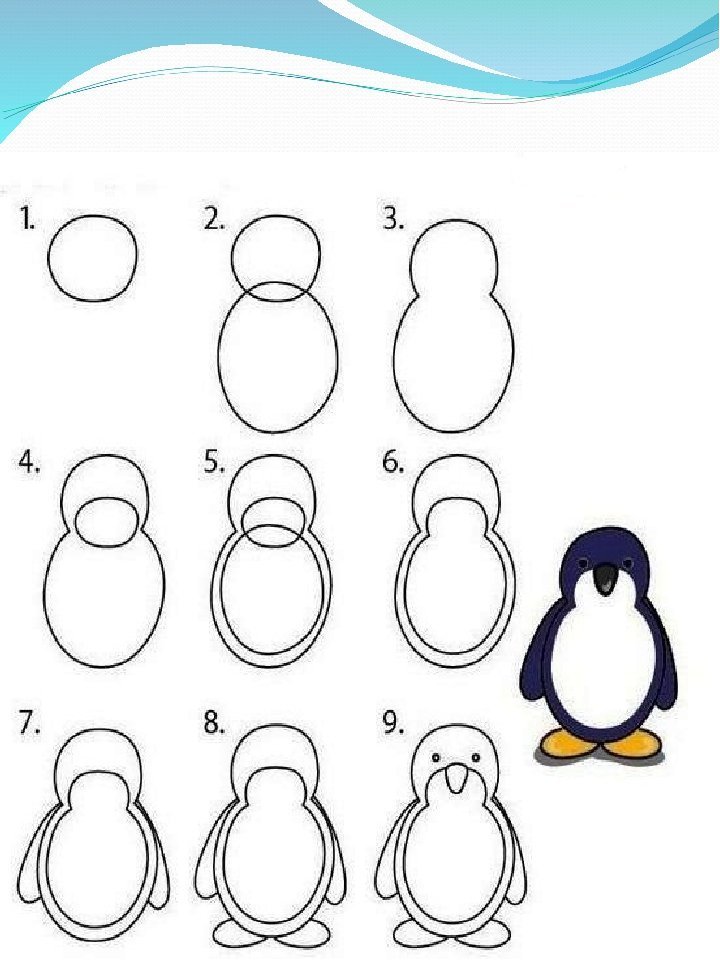 How to draw a New Year Penguin 